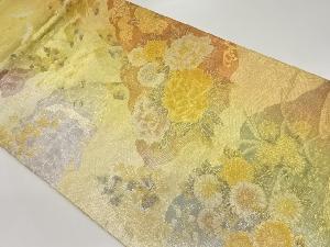 花々に流水・群鶴模様織出し袋帯